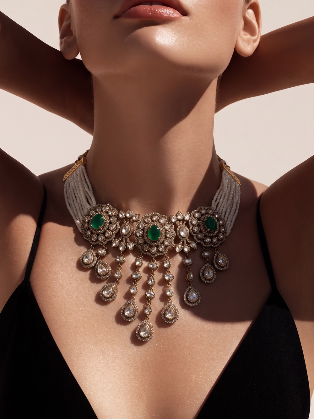 Elegant Green and Gold Statement Choker Necklace